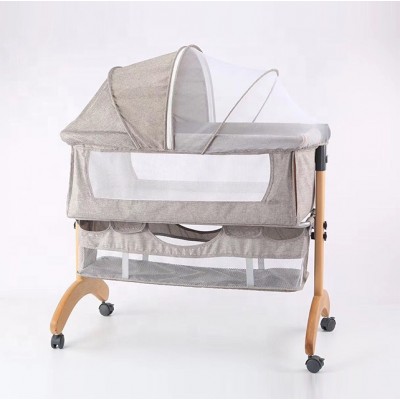 Aluminum Alloy +Pine Wood Transportable Side By Side Sleeper Crib Travel Rocking Cot Baby Folding Bassinet