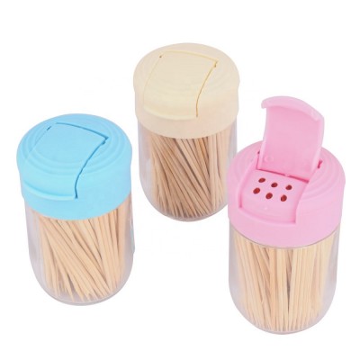 Round bamboo plastic tooth pick dispenser holder